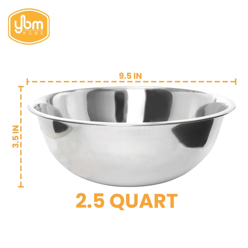 YBM HOME Pack of 1 Stainless Steel Mixing Bowl - Premium Polished Mirror Nesting Metal Bowl for Cooking and Serving, Stackable for Convenient Storage 1174 (2.5 Quart) - Image 2